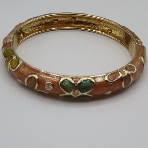 Cloisonne Style Enamel Rhinestone Gold Tone Bangle Bracelet - Picture 5 of 7